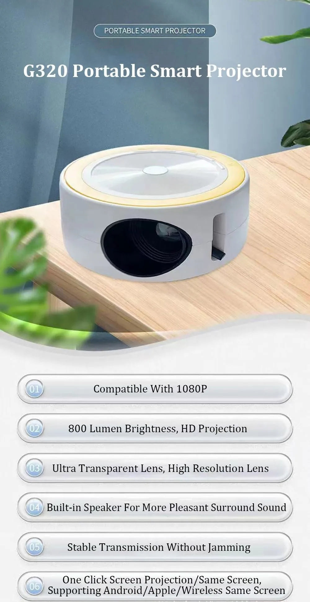 YT200 portable wired LED projector in black colour with remote control