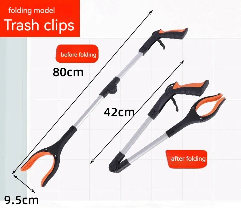 Foldable aluminium garbage clamp with magnetic sucker showing blue handle colour