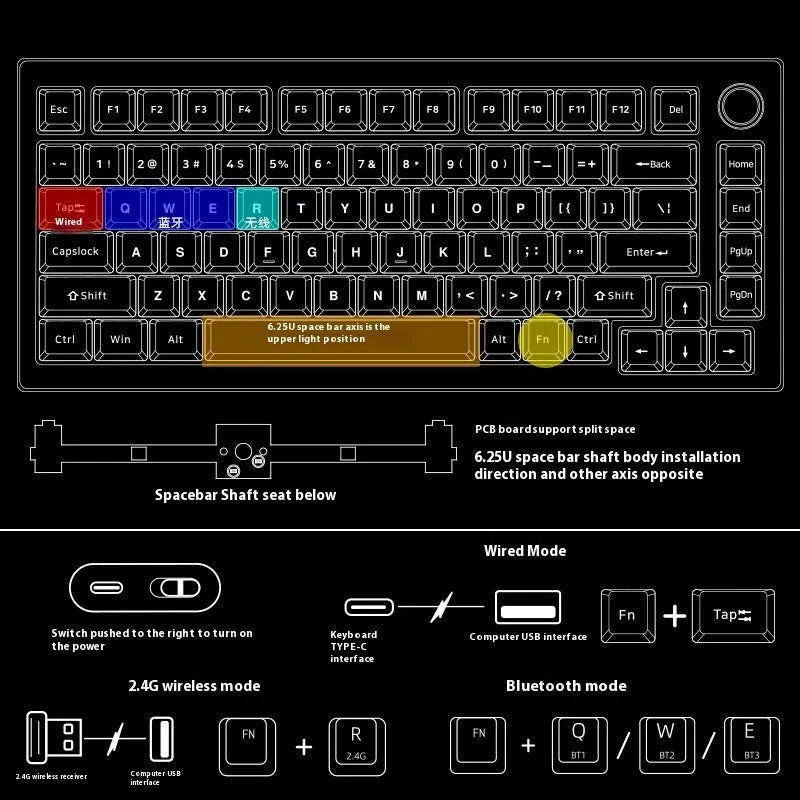 Aluminium mechanical keyboard kit with tri-mode connectivity and customisation tools