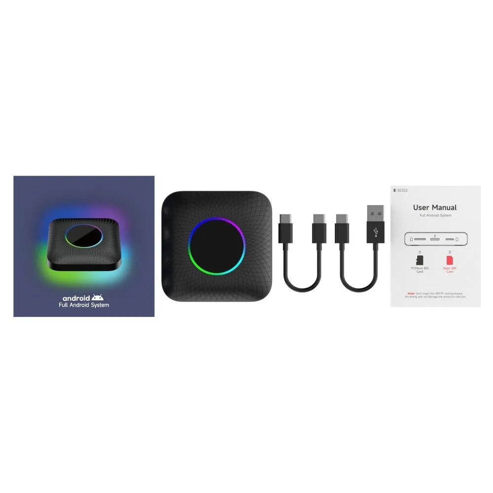 Square Tbox-Led Wireless CarPlay adapter dongle for cars with factory wired CarPlay systems.