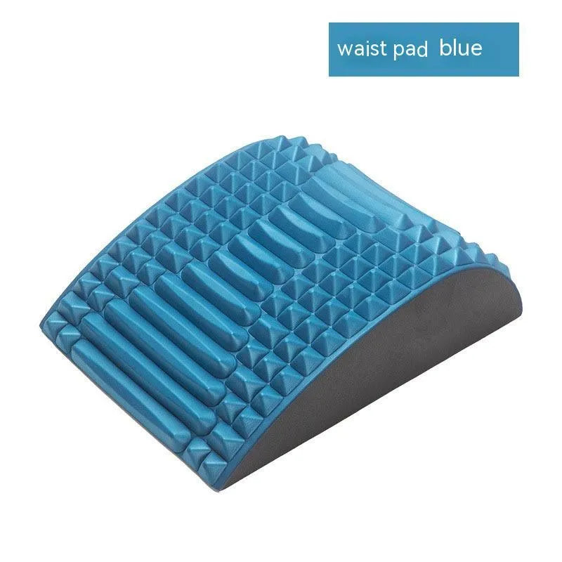 Blue EVA foam back stretcher pillow for lumbar and neck support on a flat surface.