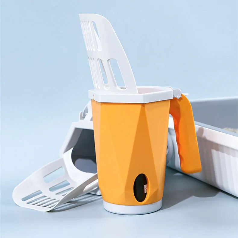 Self-cleaning cat litter scoop in grey, 26x14x11cm PP plastic with slotted head