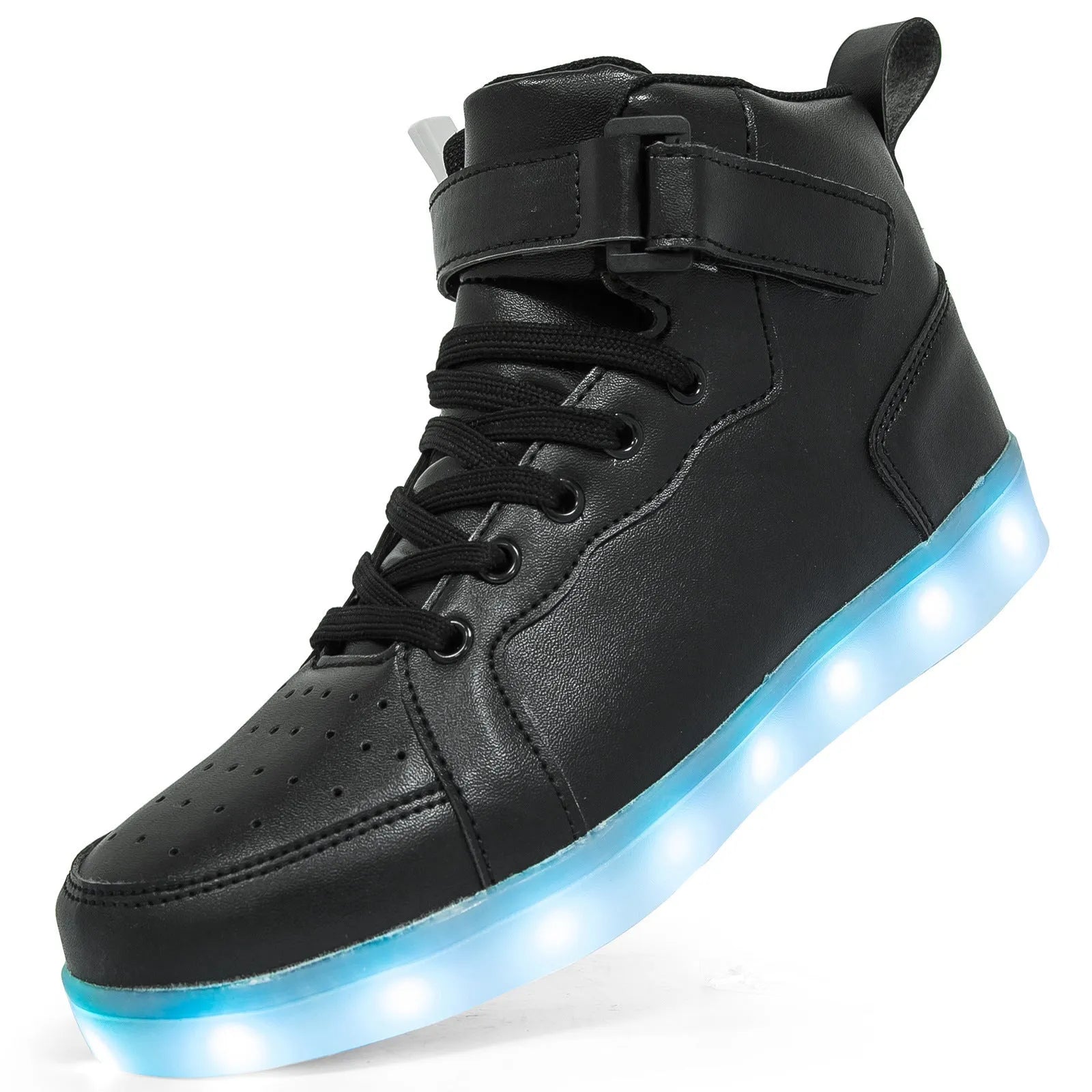 LED high-top board shoes with illuminated lights and Velcro fastening in multiple colour options