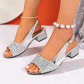 Open toe buckle sandals with fish mouth design in silver and gold metallic finishes
