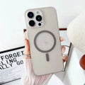 Frosted magnetic phone case in transparent pink for iPhone 15 Pro Max with full coverage design