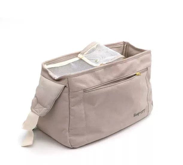 Crossbody bag for small breed dogs up to 10 jin in off-white colour on a neutral background