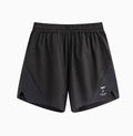 Black and blue four-point stretch running shorts with laser-punched seams on a mannequin.
