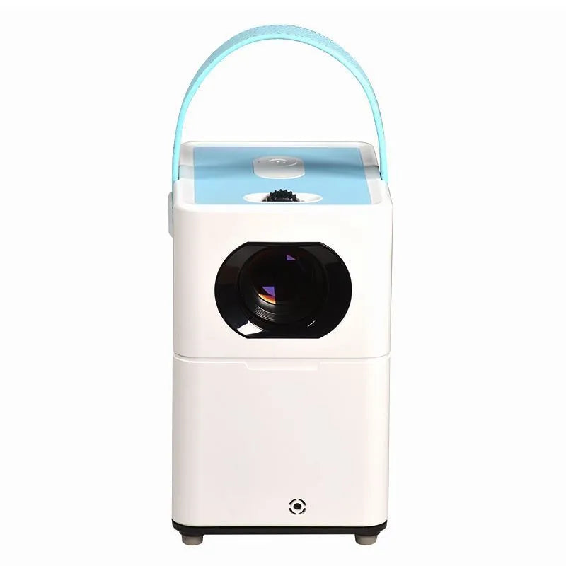 Smart HD home projector with remote control showing 1280x800 resolution and Android functionality