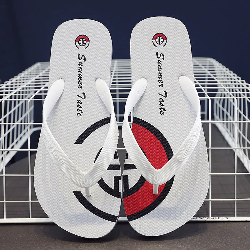Personalised PVC summer flip-flops in four colours for men and women at the beach