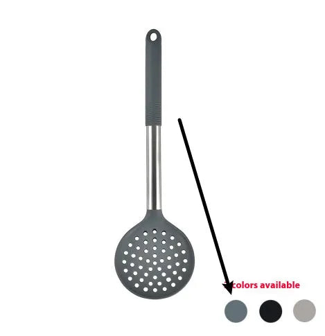 12-piece silicone kitchen utensil set in rotating storage bucket, showing spatula, ladle, and other tools.