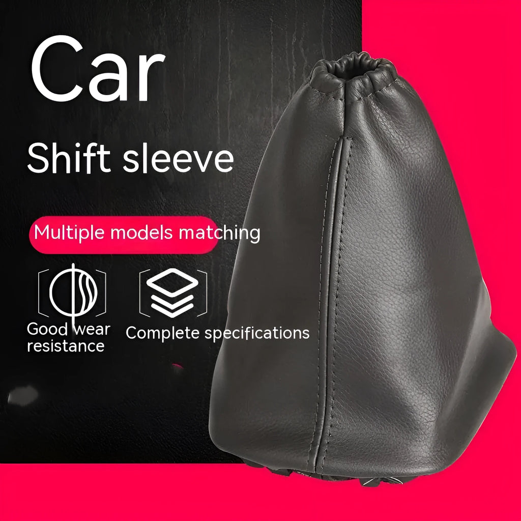Black leather gear shift dust cover for Toyota Corolla showing 15.2 cm length