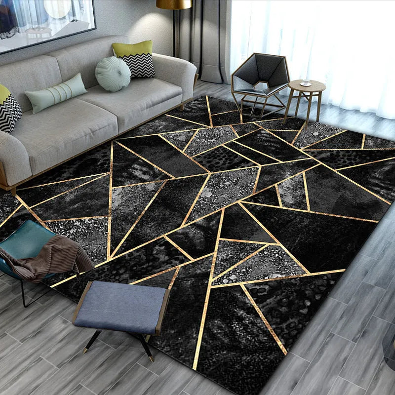 Modern minimalist geometric abstract carpet in a rectangular shape with machine woven crystal velvet finish