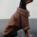 Winter velvet pet lapel leather coat for big dogs, denim fleece collar, sizes 4XL to 7XL