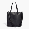 Medium genuine leather tote bag square vertical shape double shoulder straps retro sewing line black or brown