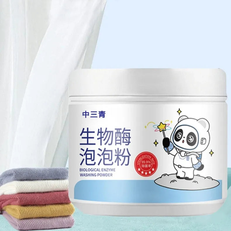 Bottle of biological enzyme active oxygen bubble laundry powder detergent for stain removal.