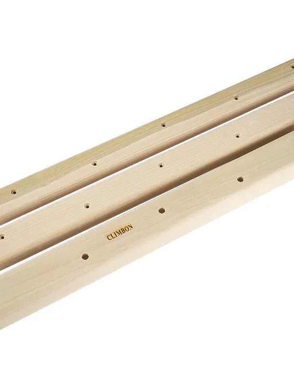 Set of three solid wooden hangboards for grip strength training, showing 12cm, 40cm and 50cm lengths.