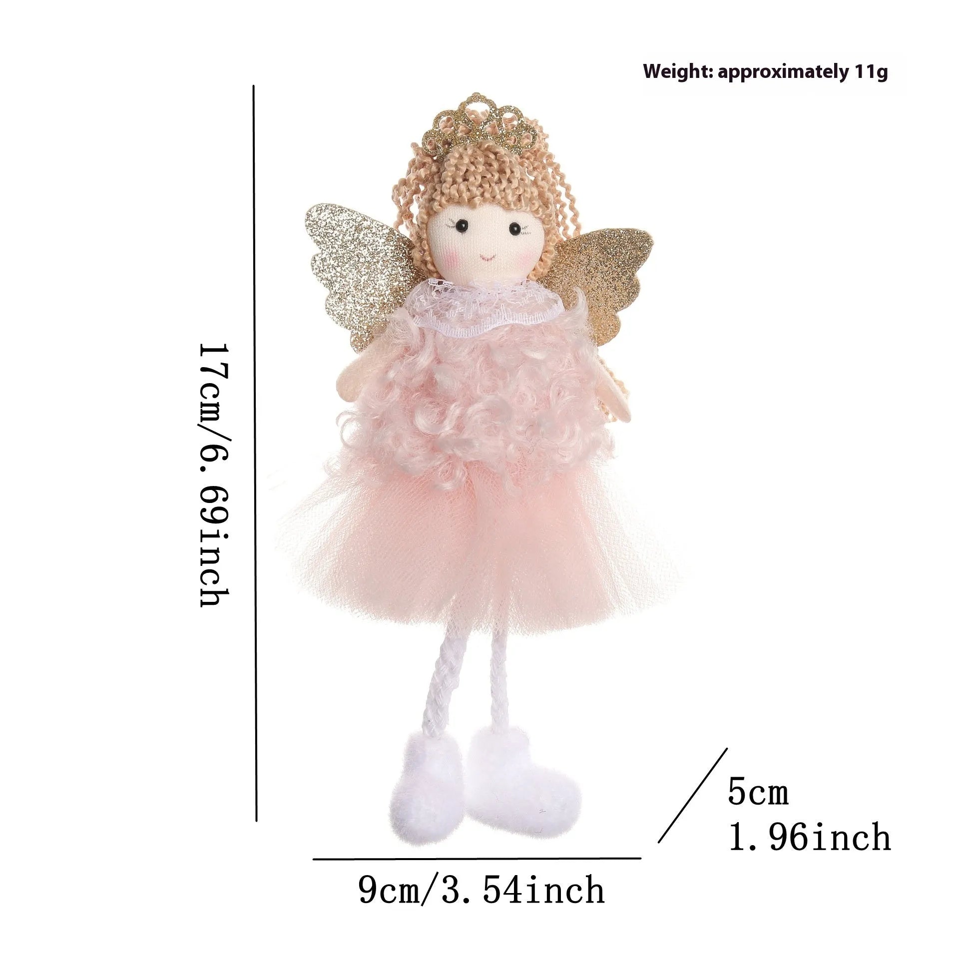 Cartoon angel Christmas fabric hair pendant clip on a ponytail, shown in white, pink, and khaki colours.