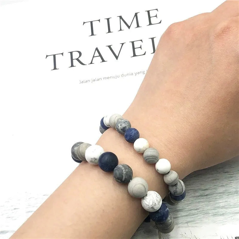 Handmade planet stone bracelet with universe wind pattern and starry design in U-shape