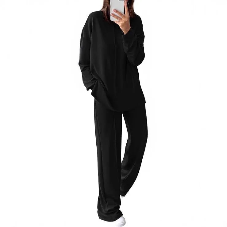 Women's long sleeve polyester jogging suit in army green, showing the full two-piece set.