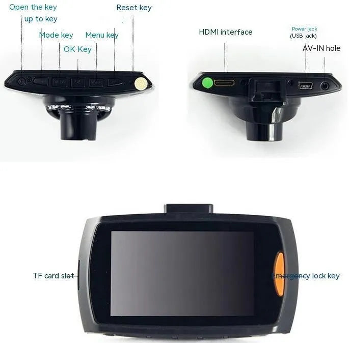 G30 HD car digital video recorder with dual cameras and a 24-inch display screen