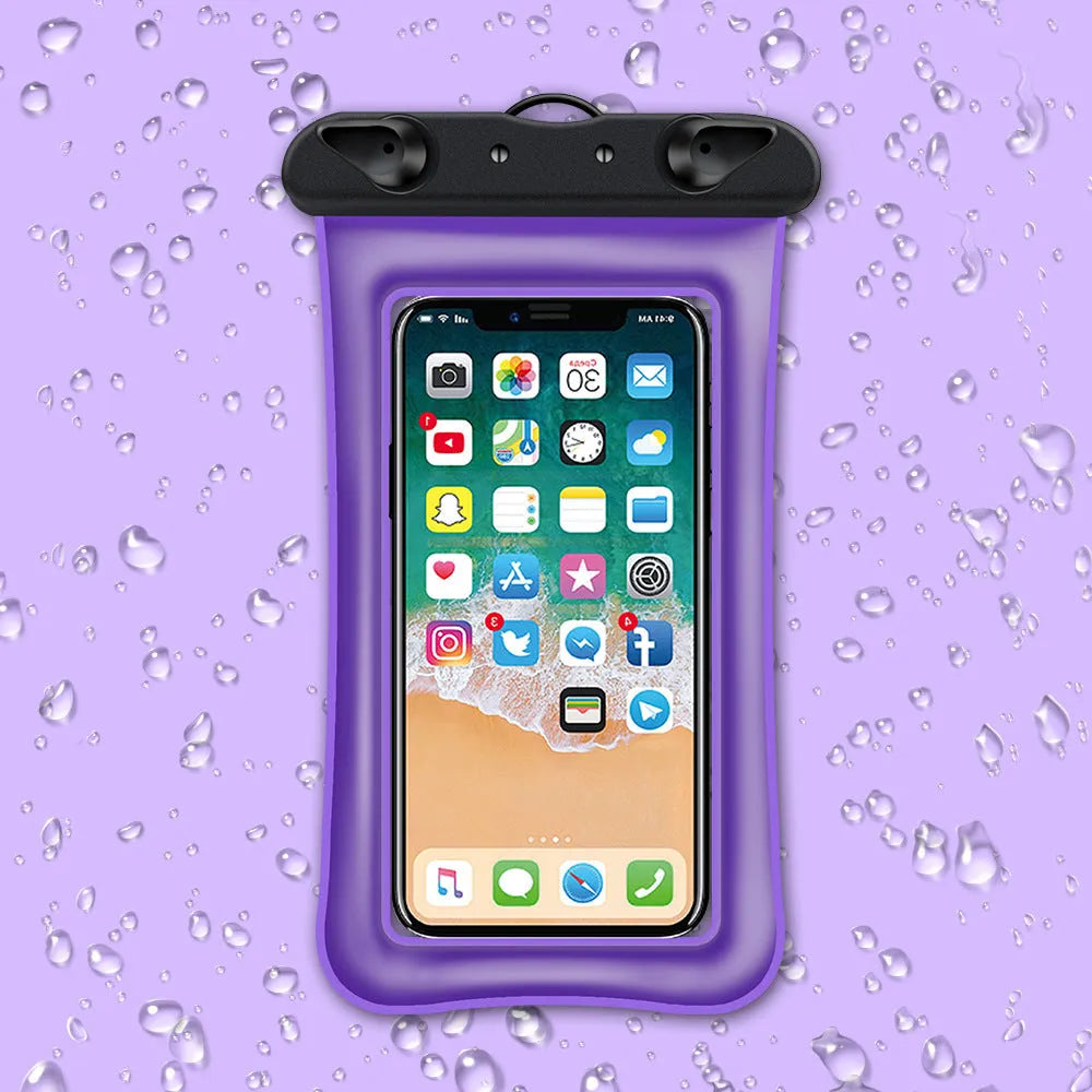 Orange double airbag waterproof phone pouch with a black rope