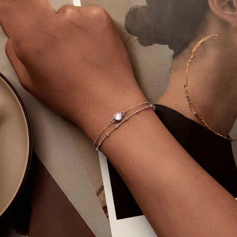 925 sterling silver heart-shaped bracelet with 6mm pendant and adjustable chain