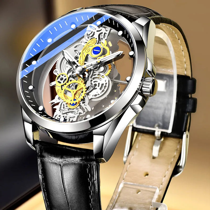 Double-sided skeleton automatic watch 40mm stainless steel luminous tourbillon business wristwatch