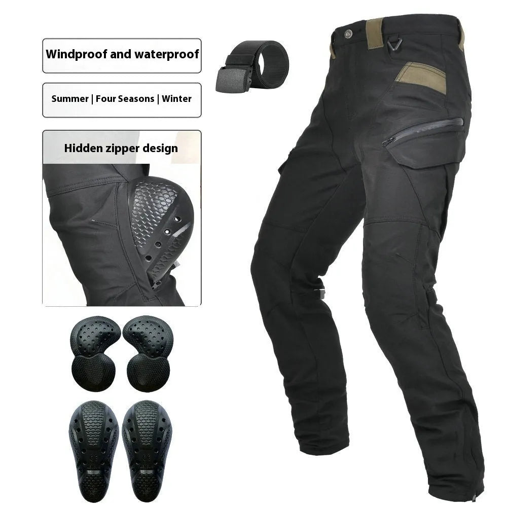 Motorcycle waterproof windproof cycling trousers with removable protective gear in black or green colour