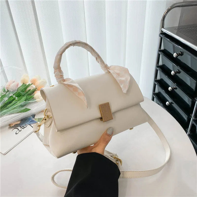 Horizontal square PU shoulder handbag for business commuting with phone pocket and zippered compartment