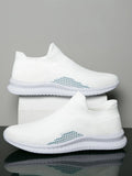 Men's Popcorn Flyknit fabric casual sneakers in white, black, and blue colours with round toe