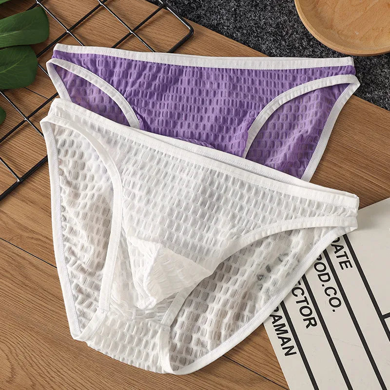 Men's low waist transparent lace underwear in white, black, green, light purple, or rose red