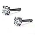 Geometric round zircon nose stud with four-claw setting stainless steel straight rod unisex
