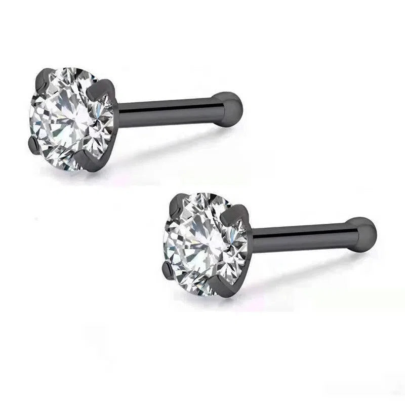 Geometric round zircon nose stud with four-claw setting stainless steel straight rod unisex