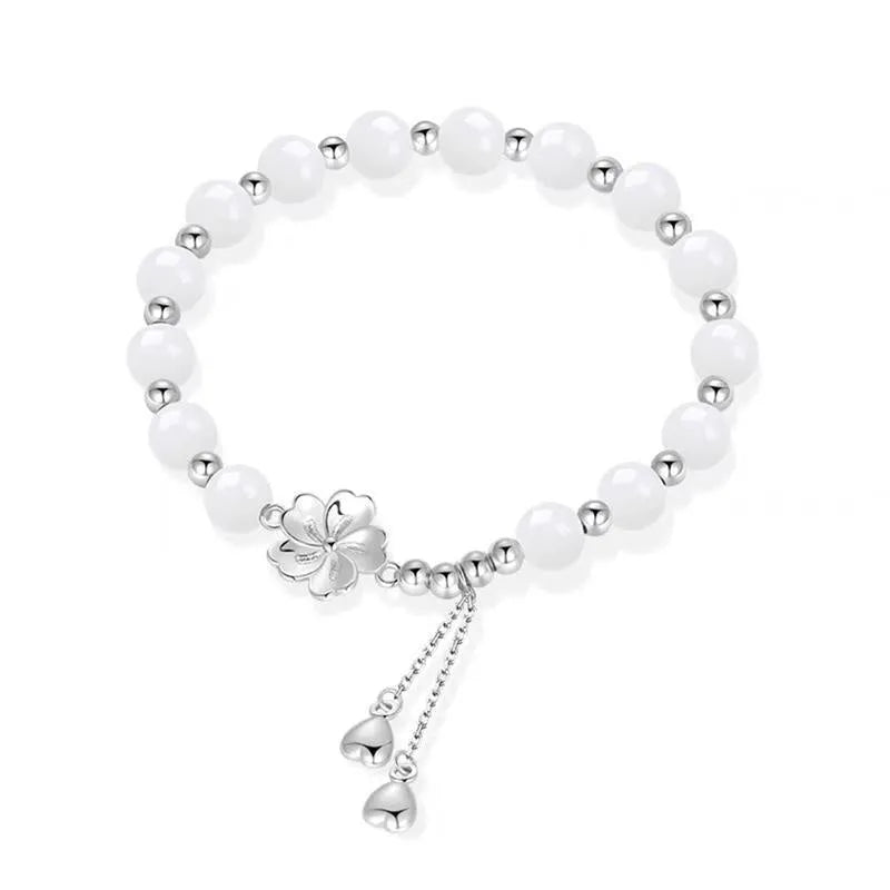 New Chinese Ins Style handmade resin beaded bracelet with camellia, lotus and peach blossom details for couples