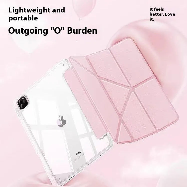 Transparent acrylic iPad protective cover with built-in folding stand in multiple colour options