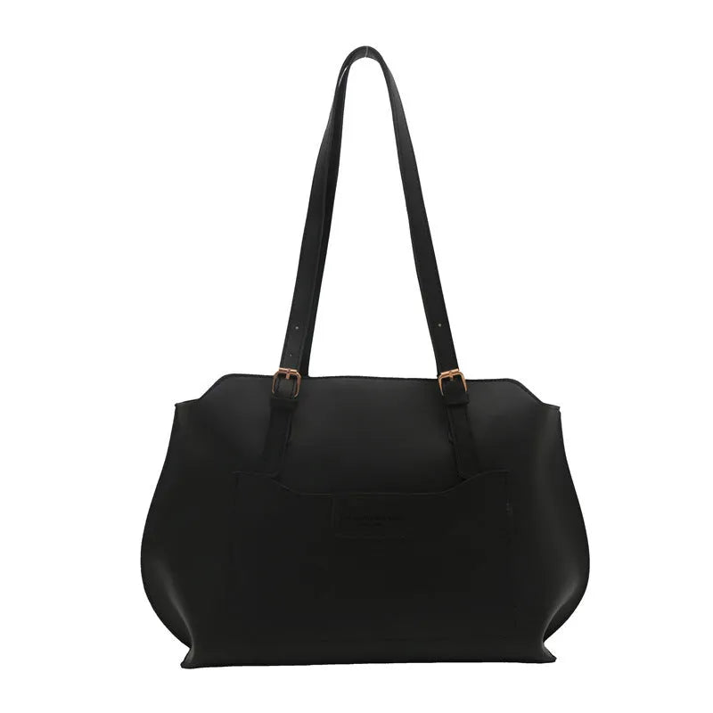 PU leather women's tote bag in horizontal square shape with double shoulder straps