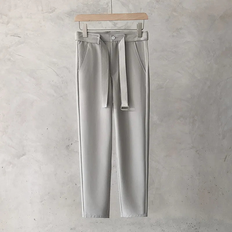Boys slim straight tapered trousers in wool blend fabric with straight leg opening
