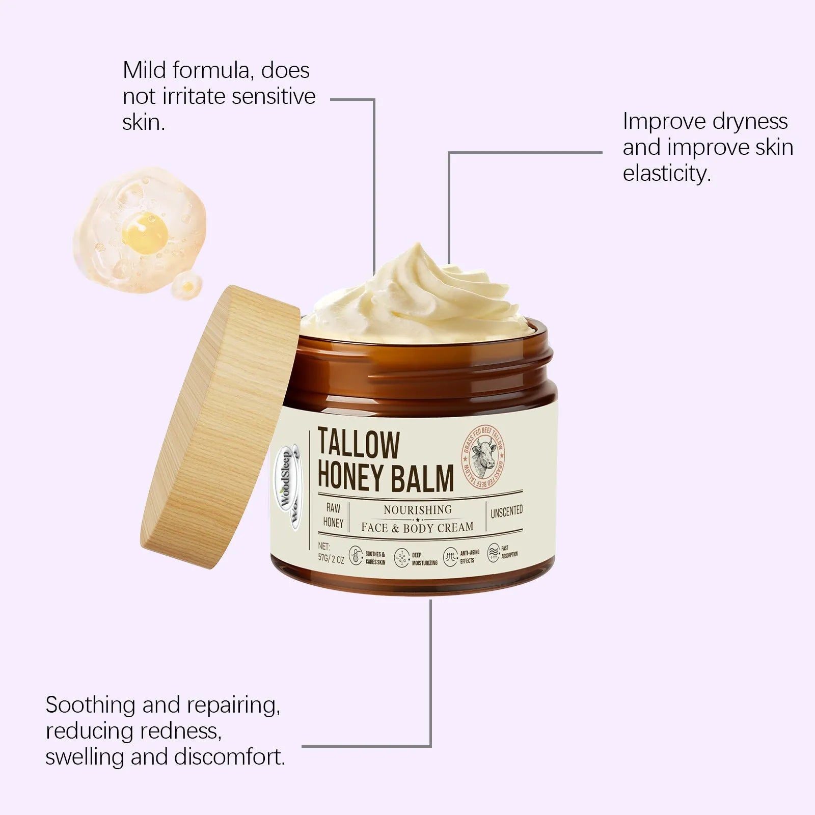 57g jar of tallow honey skin repair moisturising cream with zinc oxide and titanium dioxide