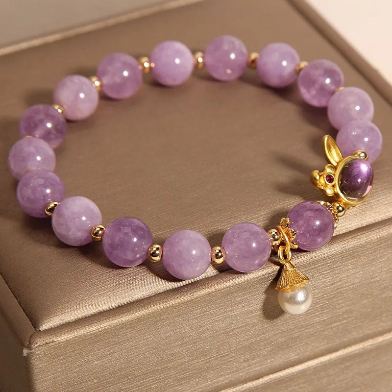 Purplish red jade hare head crystal bracelet with adjustable design for wrist wear