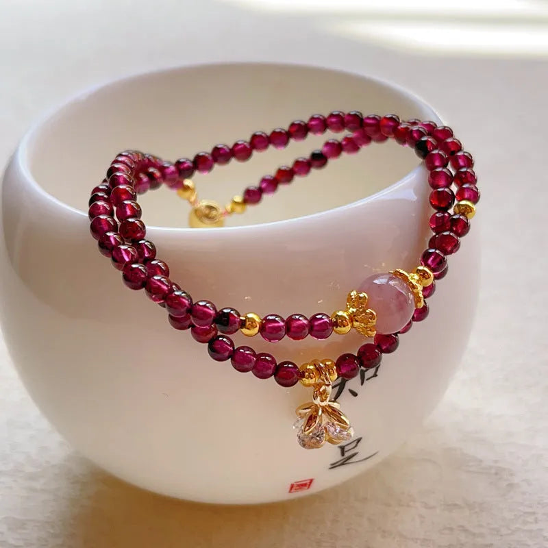 Natural garnet double ring bracelet for women, manually crafted in H311 colour.