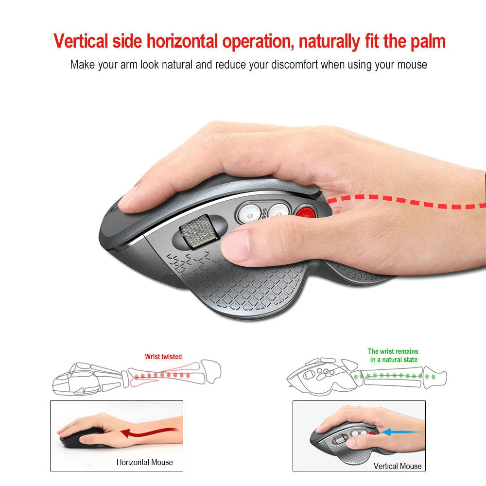 T32 wireless vertical ergonomic mouse with aluminium side roller in black or silver colour