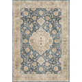 Short pile thin wool carpet with plants and flowers pattern in dark blue for study room