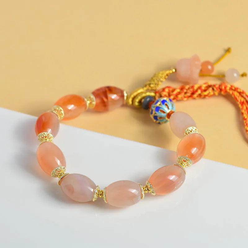 Vintage ethnic style jinsi jade agate Tibetan bracelet with floral and geometric shapes.