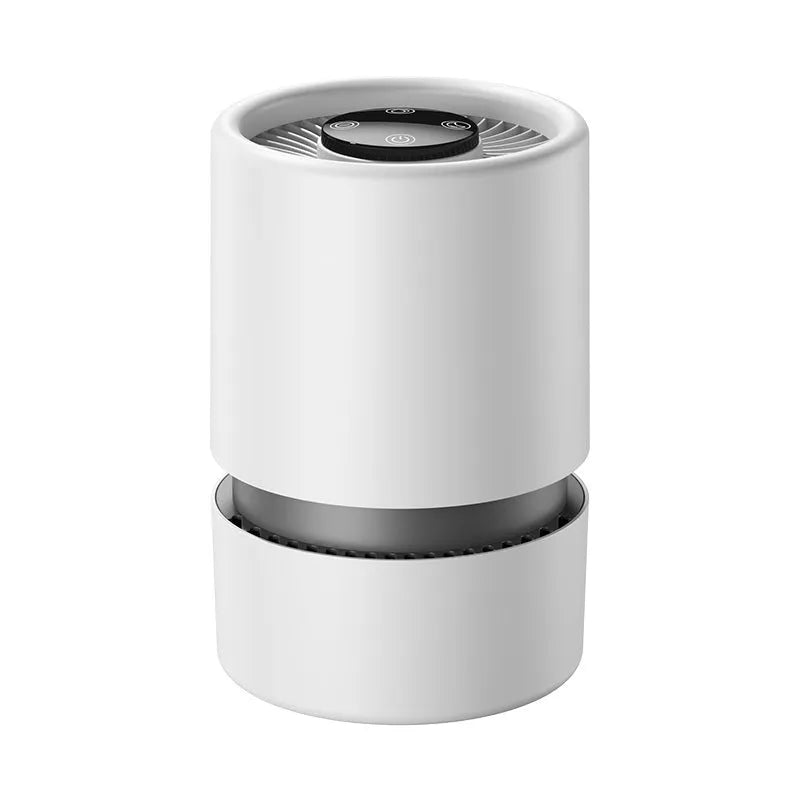 White desktop air purifier with USB cable for formaldehyde and odour removal in small rooms