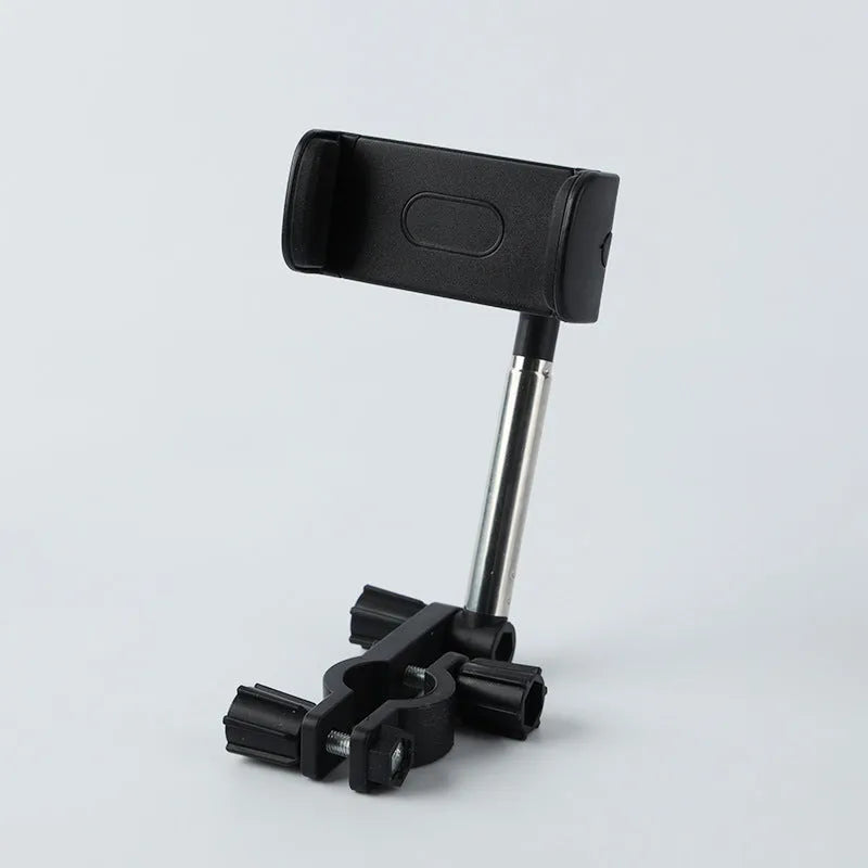 Black ABS car rearview mirror phone holder with 360-degree rotation mounted on a car mirror