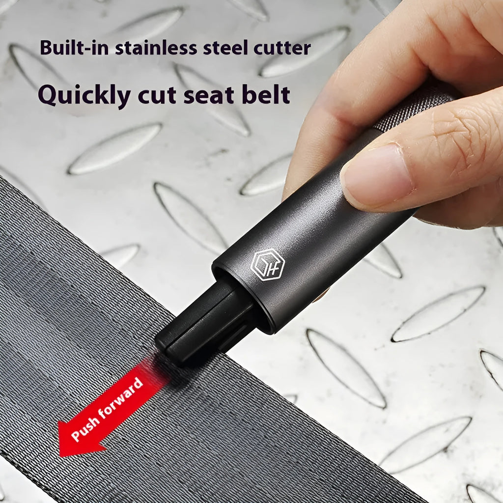 Gun grey aluminium alloy car safety hammer with seatbelt cutter at 87mm length