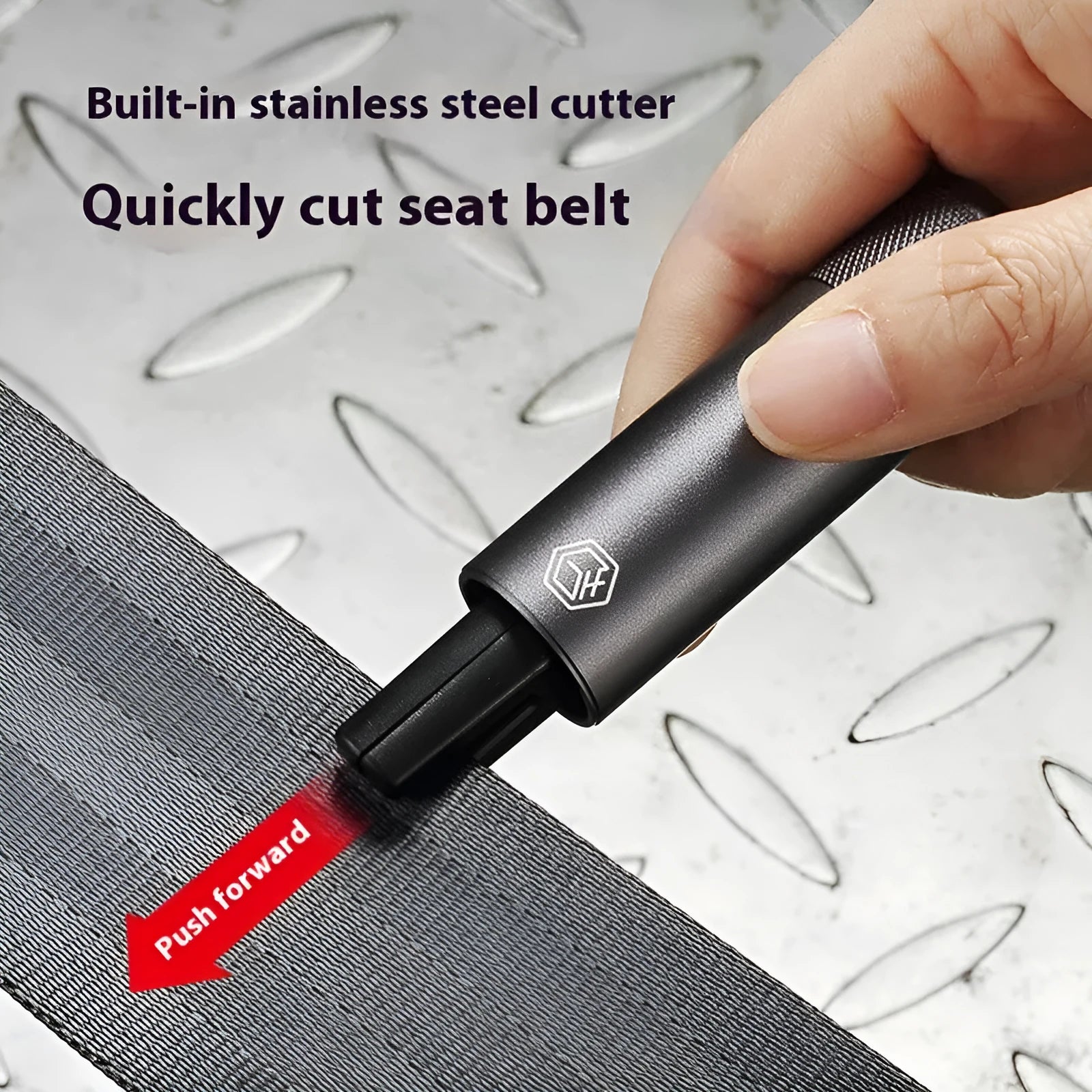 Gun grey aluminium alloy car safety hammer with seatbelt cutter at 87mm length