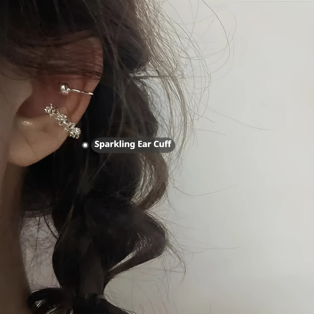 Geometric silver-tone alloy earrings with irregular frosty-style finish and ear clip fitting