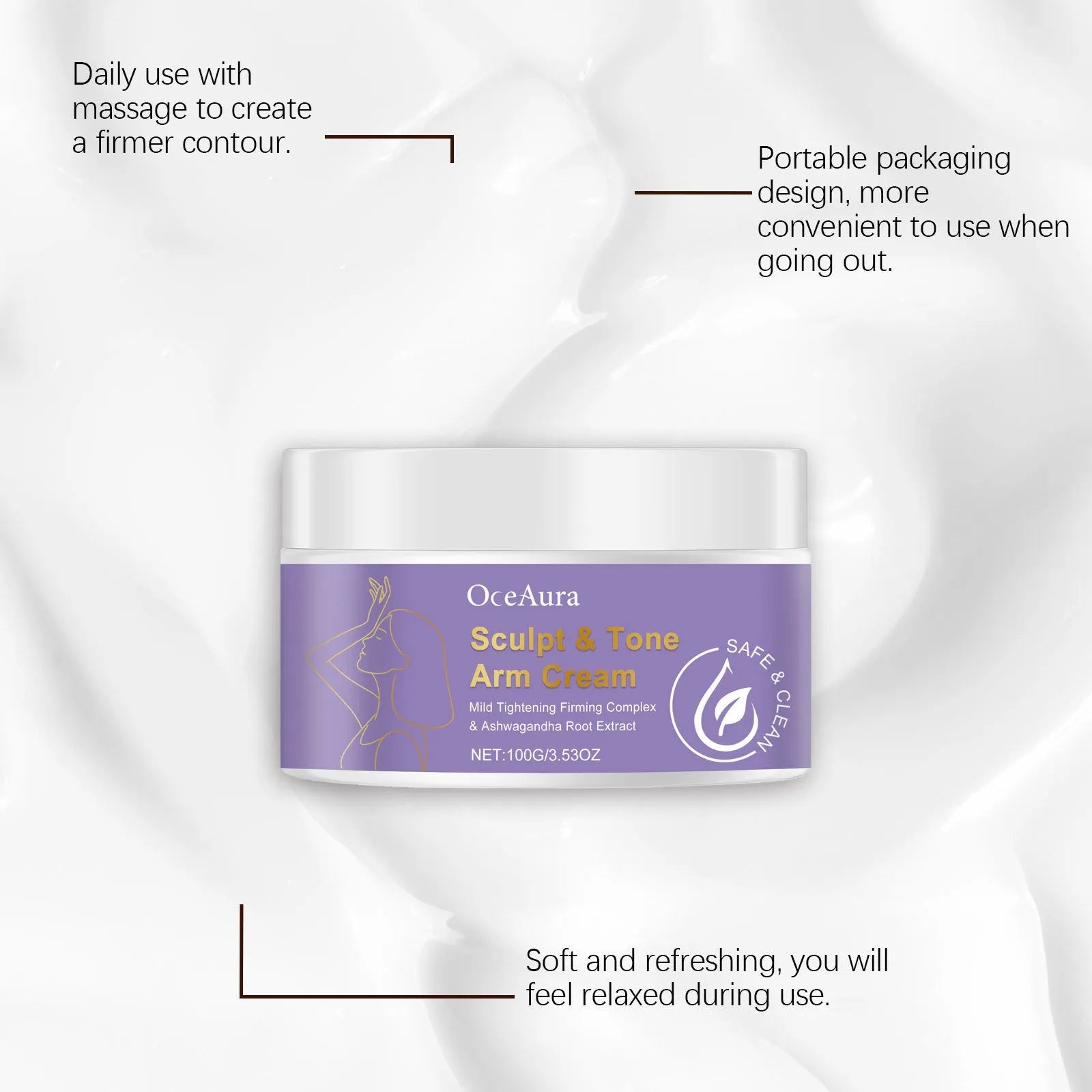 Arm shaping and firming cream tube with hyaluronic acid and inebriate extract in 100g size