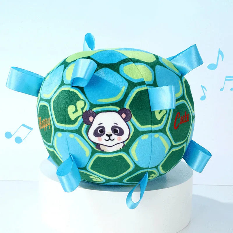 15cm interactive ball dog toy with plush handle and bells in green colour